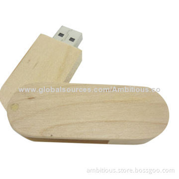 Wood swivel USB flash drive, RoHS certified